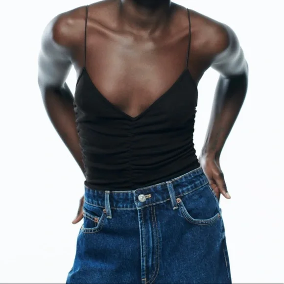 NWT ZARA Black Ruched Bodysuit Size Small - Picture 4 of 8
